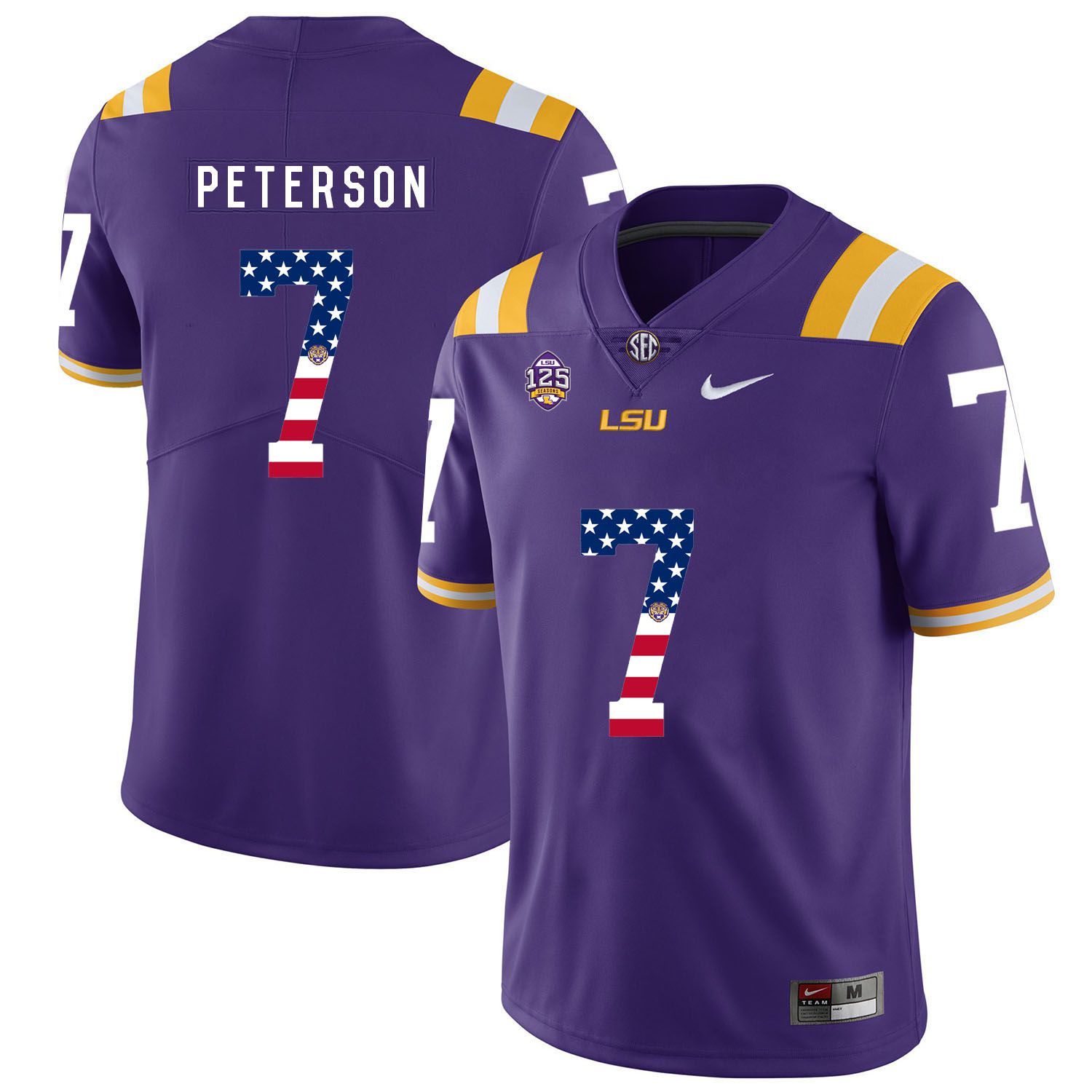 Men LSU Tigers 7 Peterson Purple Flag Customized NCAA Jerseys